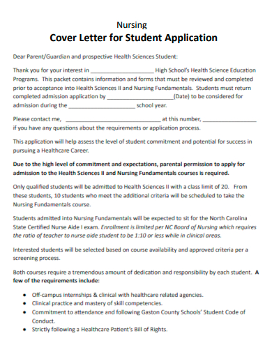 nursing cover letter for student application