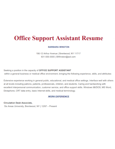 office support assistant medical resume