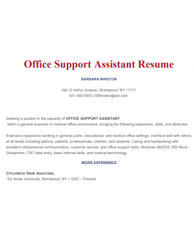 Office Support Assistant Medical Resume