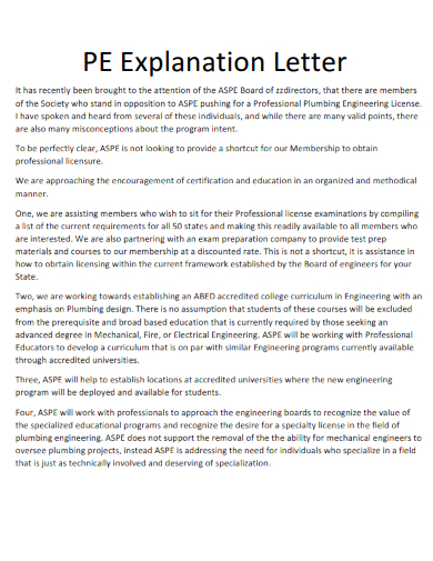 pe explanation letter