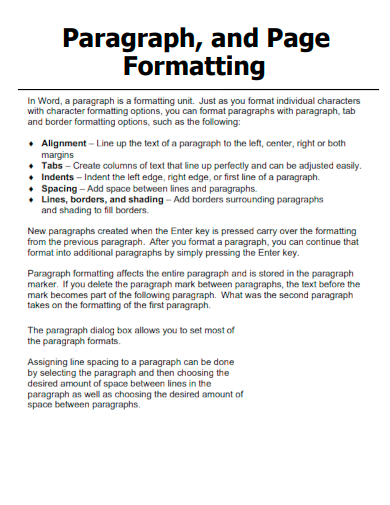 paragraph and page formatting