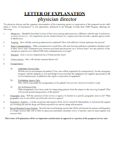 physician director letter of explanation