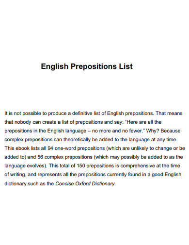 preposition list definition
