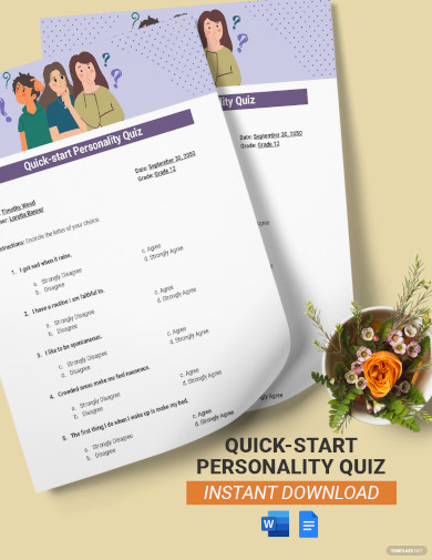 quick start personality quiz template