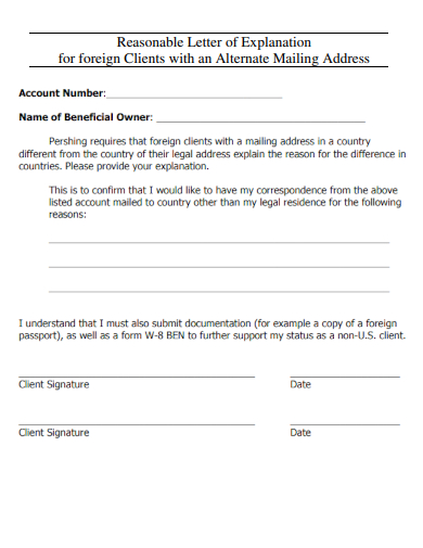 reasonable letter of explanation for foreign clients