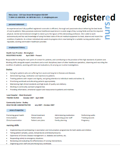 registered nurse resume sample