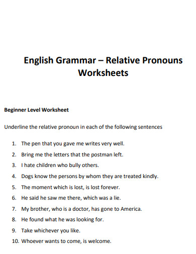 relative pronouns worksheets