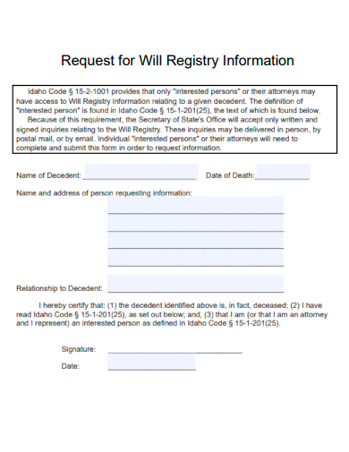 request for will registry information