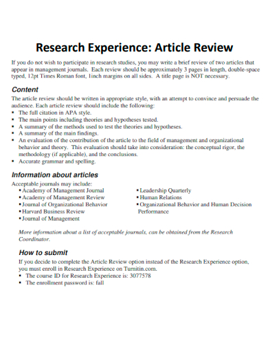 research experience article review