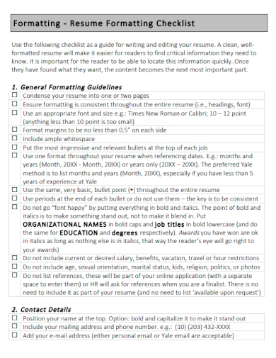 resume formatting checklist