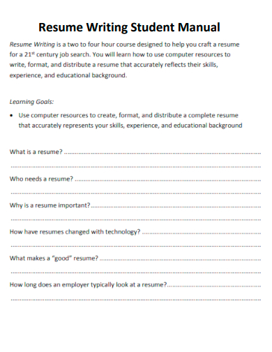 resume writing student manual