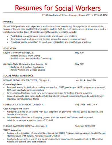 resumes for social workers