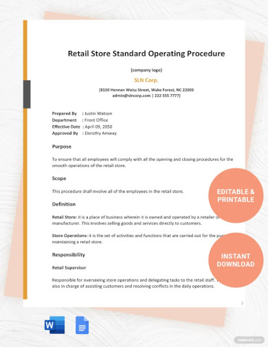 retail store standard operating procedure template