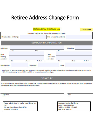 retiree address change form example