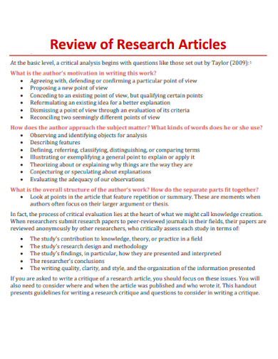 review of research articles
