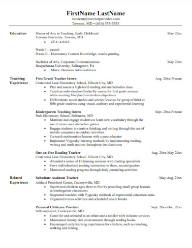 sample resume master arts teaching