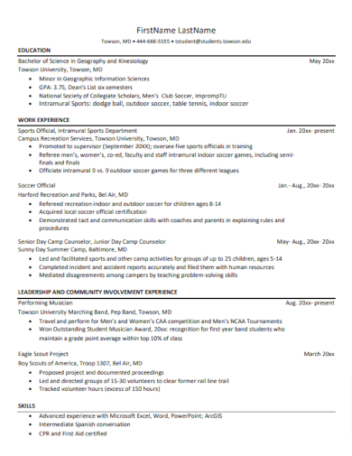 sample resume on campus job