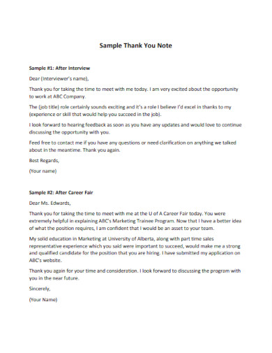 sample thank you note