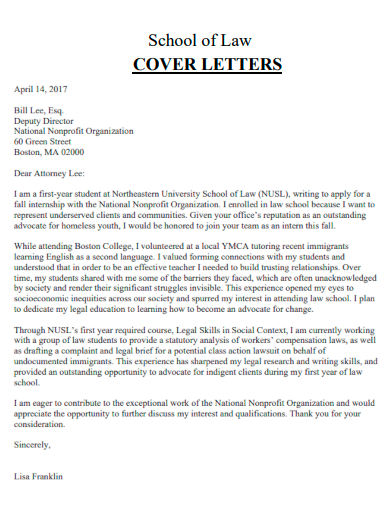 school of law cover letter