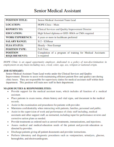 senior medical assistant resume