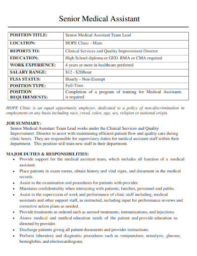 Senior Medical Assistant Resume