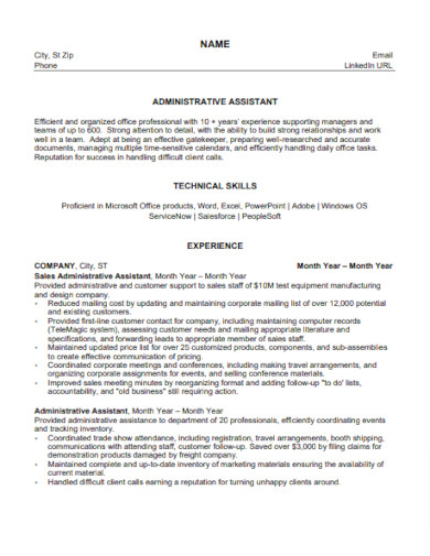 simple administrative assistant resume