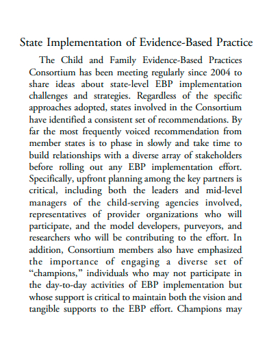 state implementation of evidence based practice