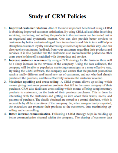 Study of CRM Policies