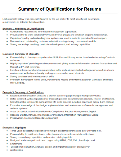 summary of qualifications for resume