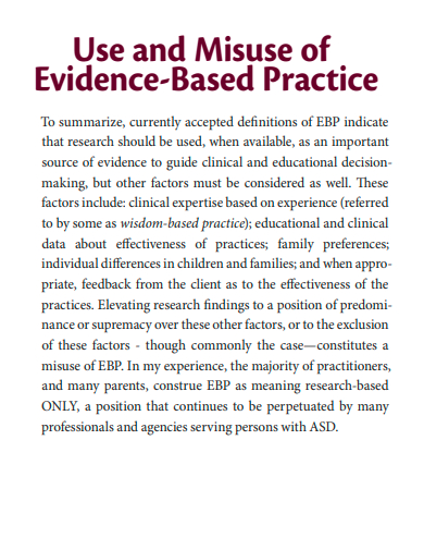 use and misuse of evidence based practice