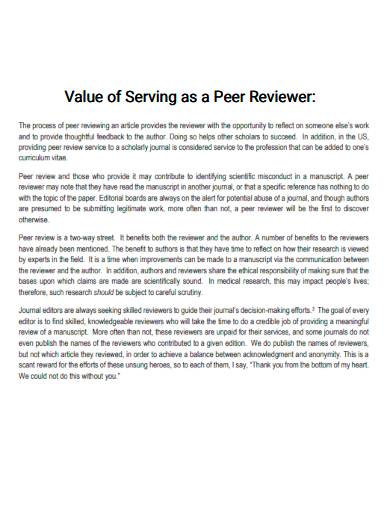 value of serving as a peer reviewer