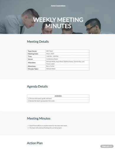 weekly meeting minutes format template