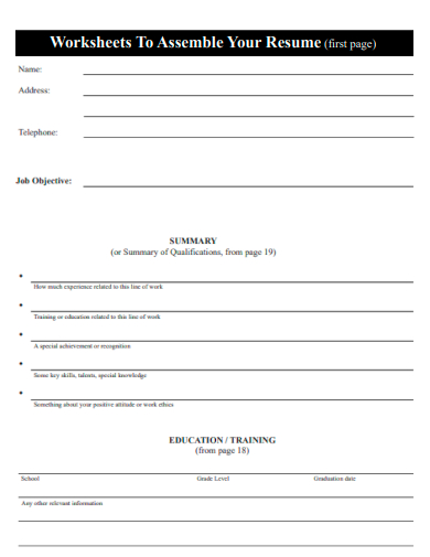 worksheets to assemble you resume