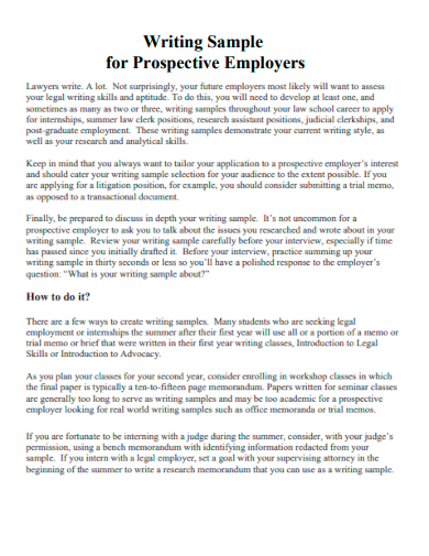 writing sample for prospective employers