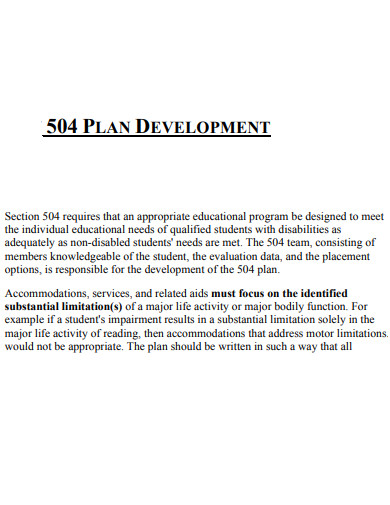 504 plan development