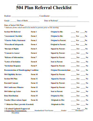 504 plan referral checklist