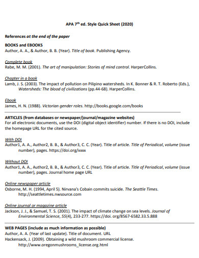 7th Edition APA Style Quick Sheet