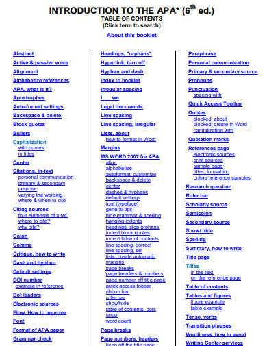 apa 6th edition table of contents