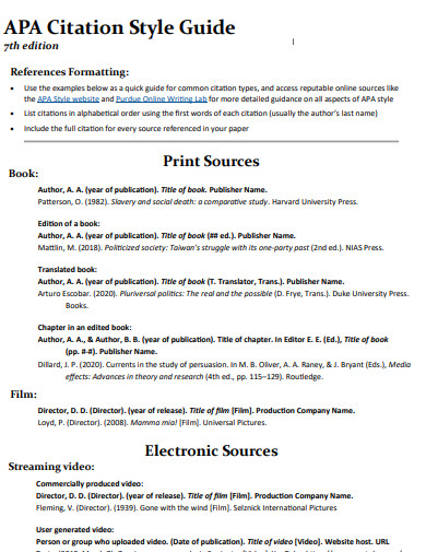 apa 7 citation style guide reference page