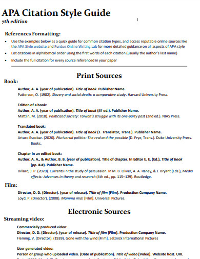 APA 7 Citation Style Guide Reference Page