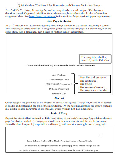 apa 7 title page for student essay