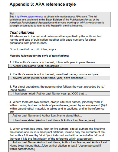 Apa on sale reference appendix