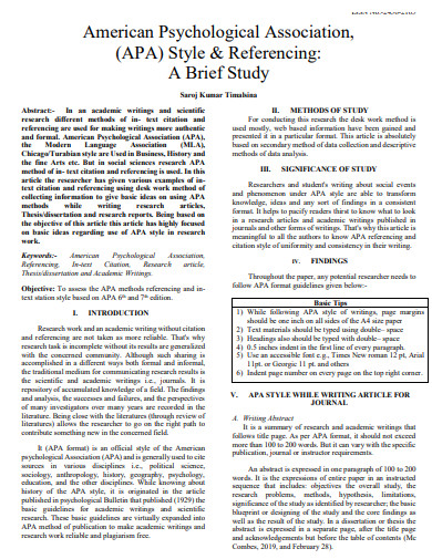 APA Style Citation Brief Study