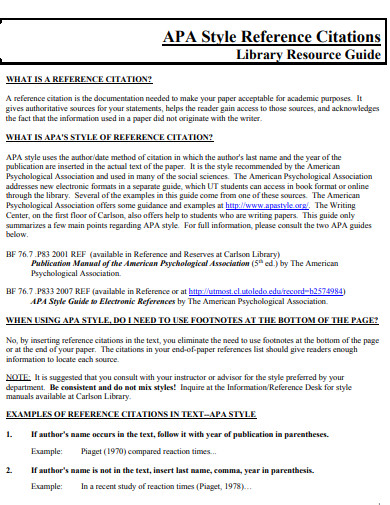 APA Style Citation 26 Examples PDF   APA Style Citation Library Resource 