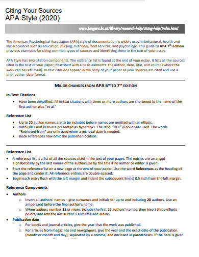 APA Style Citation Sources