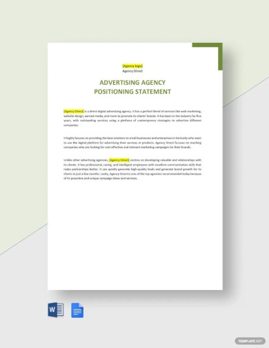 advertising agency positioning statement template