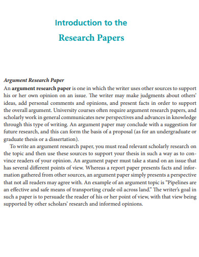 Argument Research Paper Introduction