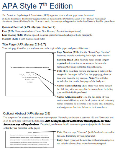 7th Edition APA Format - Examples, PDF