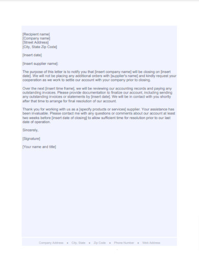 business closing supplier letter