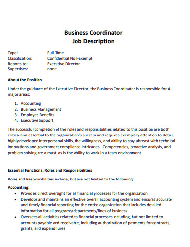 business coordinator job description